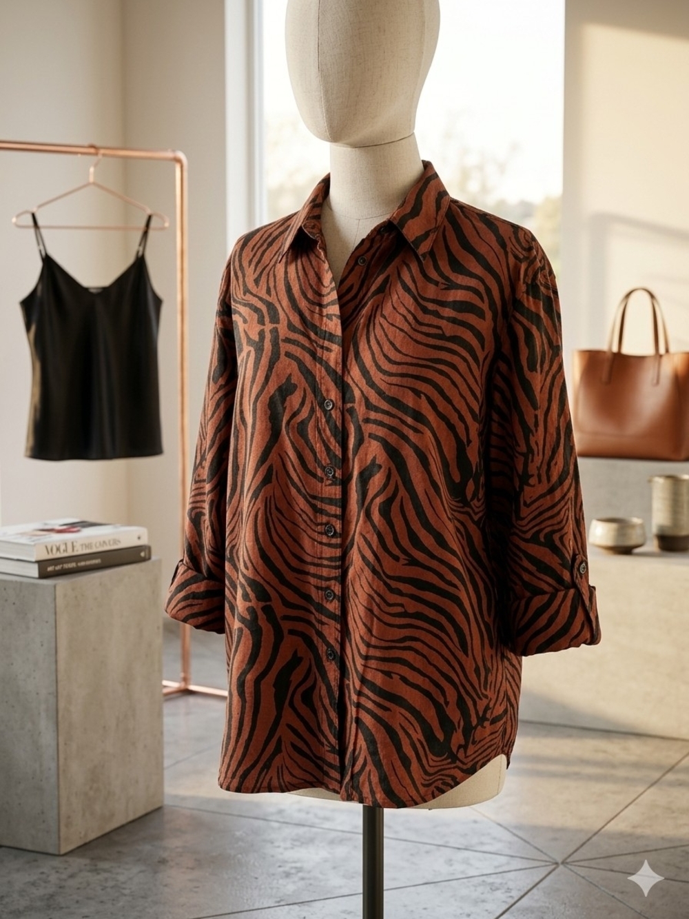 Ricki's Rust and Black Zebra-Print Button-Down Shirt